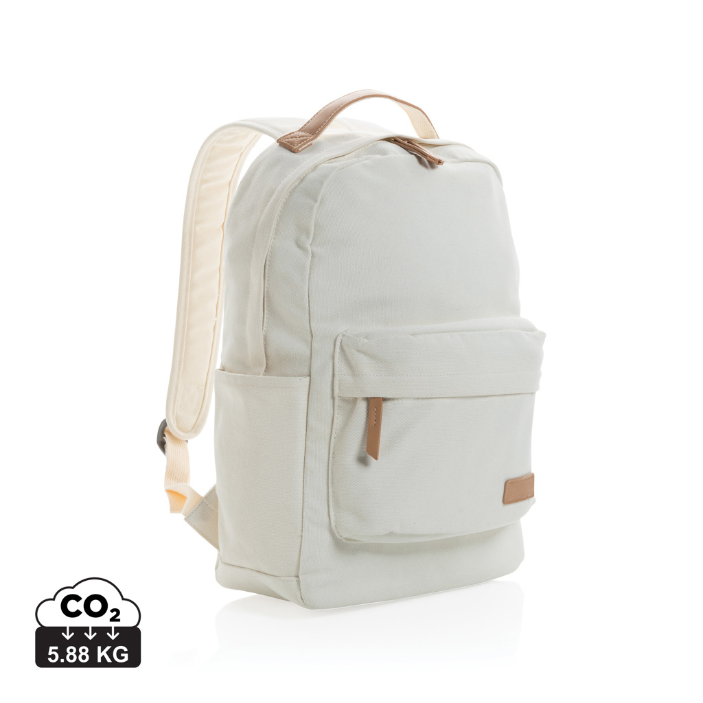 Sac ordinateur 15.6" publicitaire en toile recyclée Impact Blanc cassé